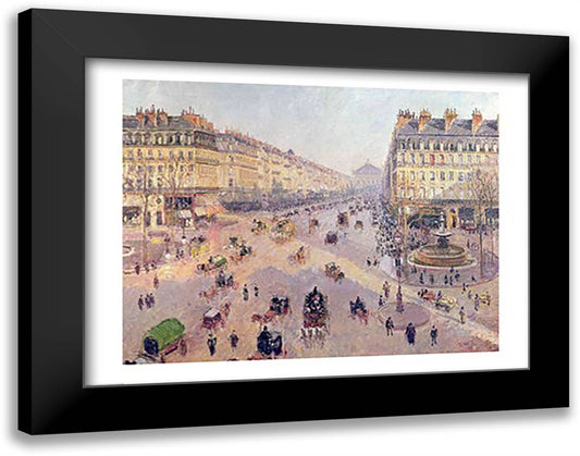The Avenue de L'Opera, Paris, Sunlight, Winter Morning, c.1880 28x22 Black Modern Wood Framed Art Print Poster by Pissarro, Camille