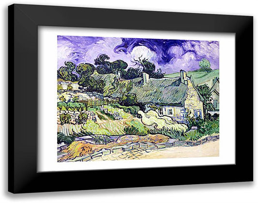 Thatched cottages at Cordeville 28x22 Black Modern Wood Framed Art Print Poster by Van Gogh, Vincent