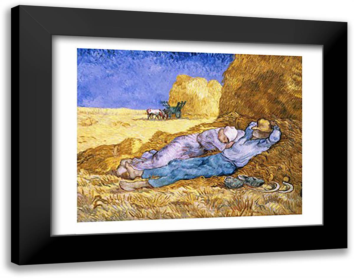 Noon, or The Siesta, after Millet, 1890 28x22 Black Modern Wood Framed Art Print Poster by Van Gogh, Vincent