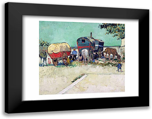 The Caravans, Gypsy Encampment near Arles 28x22 Black Modern Wood Framed Art Print Poster by Van Gogh, Vincent