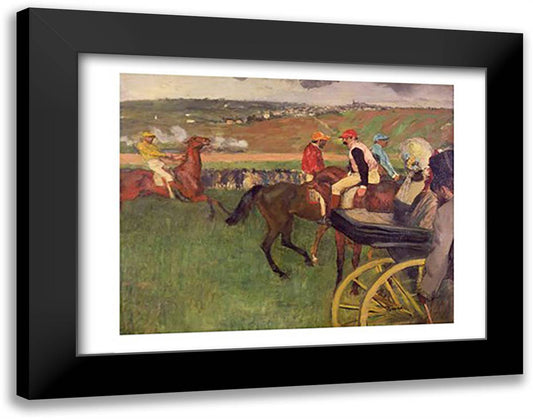 The Race Course - Amateur Jockeys near a Carriage 28x22 Black Modern Wood Framed Art Print Poster by Degas, Edgar