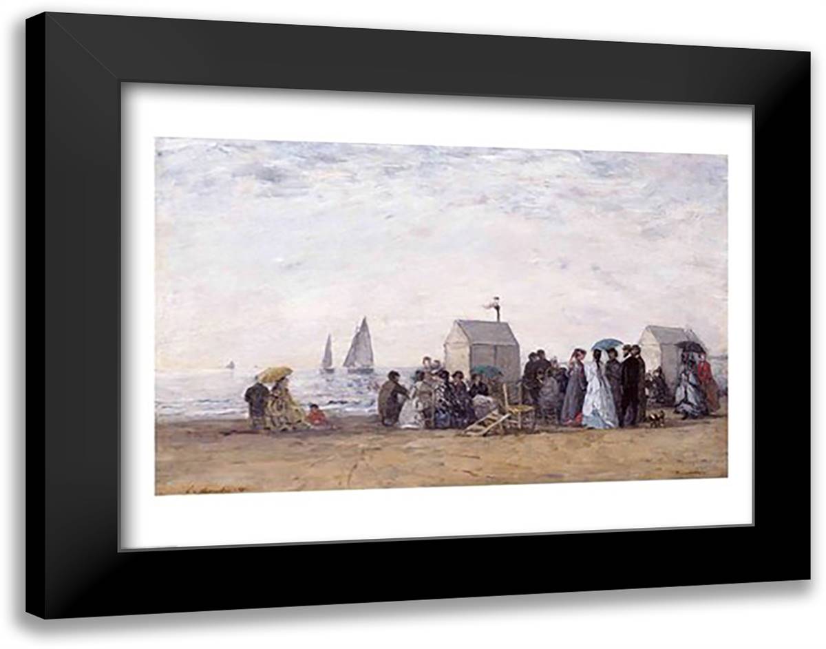 The Beach at Trouville, 1867 28x22 Black Modern Wood Framed Art Print Poster by Boudin, Eugene Louis