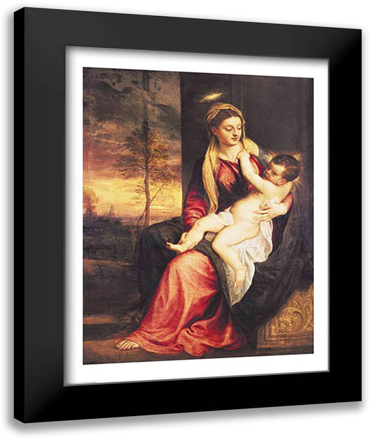 Virgin with Child at Sunset, 1560 22x28 Black Modern Wood Framed Art Print Poster by Titian