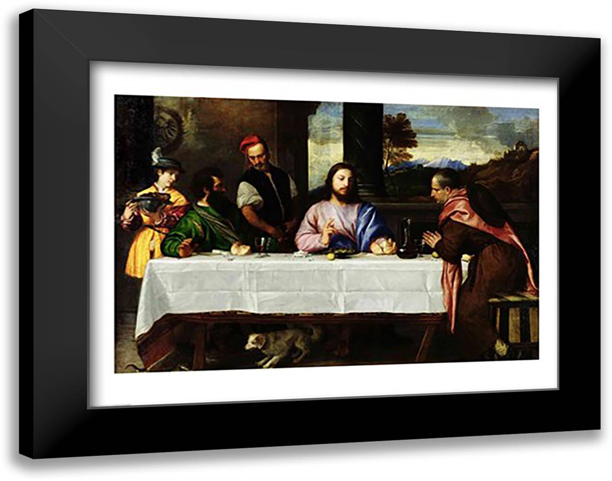 The Supper at Emmaus 28x22 Black Modern Wood Framed Art Print Poster by Titian