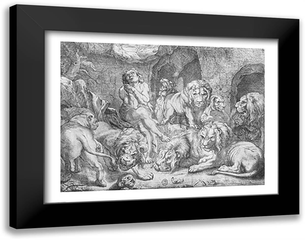 Daniel in the lions' den 28x22 Black Modern Wood Framed Art Print Poster by Rubens, Peter Paul