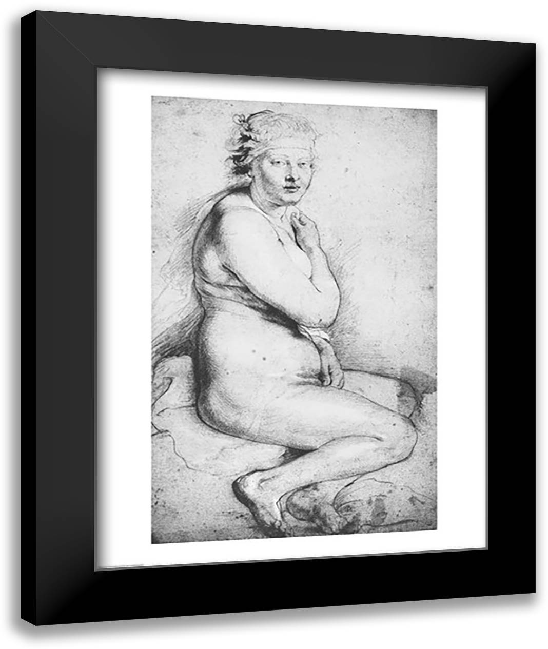 Young nude woman seated 22x28 Black Modern Wood Framed Art Print Poster by Rubens, Peter Paul