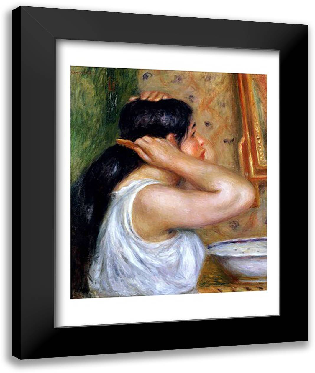 Girl Combing her Hair, 1907 22x28 Black Modern Wood Framed Art Print Poster by Renoir, Pierre-Auguste