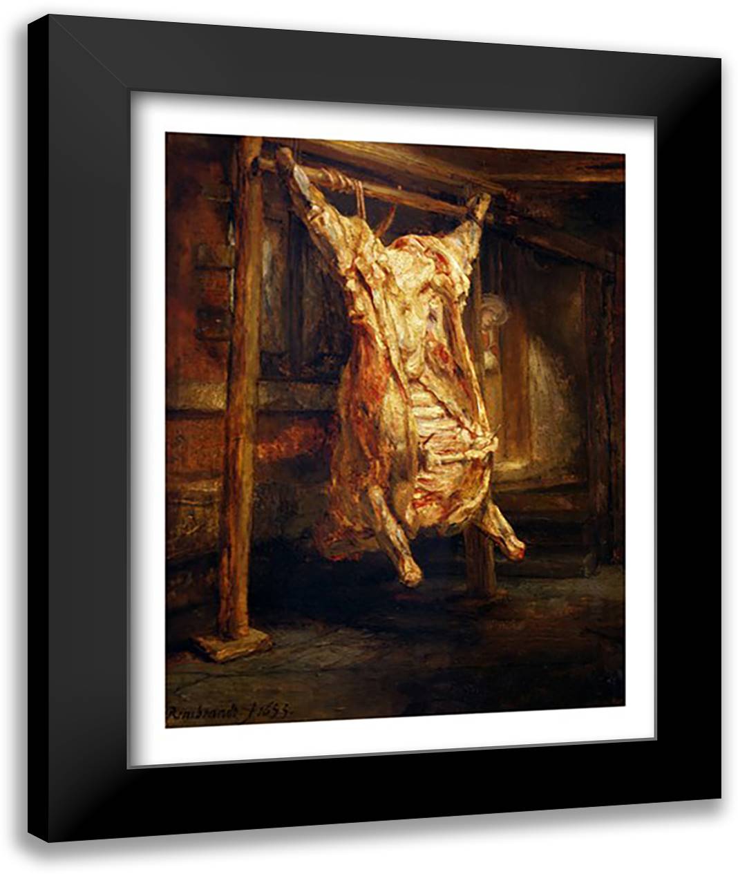 The Slaughtered Ox, 1655 22x28 Black Modern Wood Framed Art Print Poster by Rembrandt