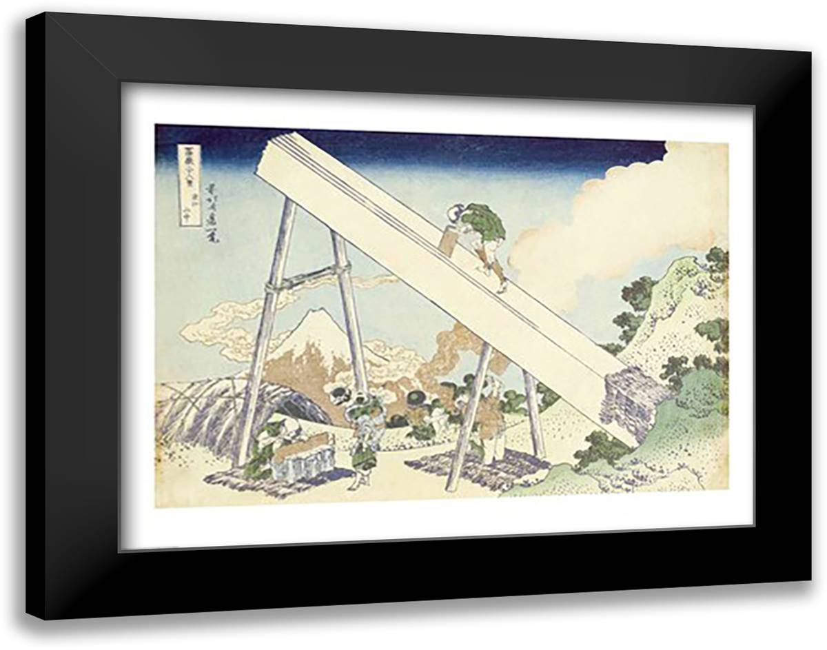 The Carpenters, 1729 28x22 Black Modern Wood Framed Art Print Poster by Hokusai, Katsushika