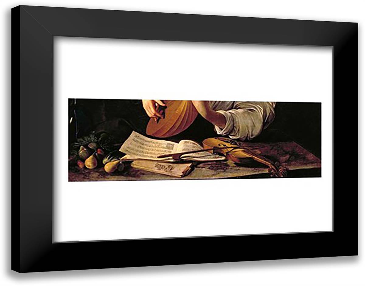 The Lute Player, detail c.1595 28x22 Black Modern Wood Framed Art Print Poster by Caravaggio