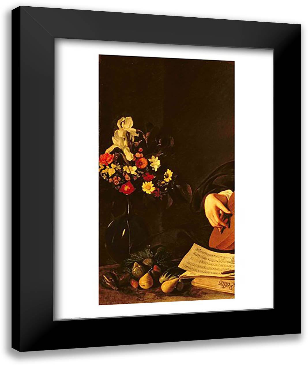 The Lute Player, detail c.1595 22x28 Black Modern Wood Framed Art Print Poster by Caravaggio