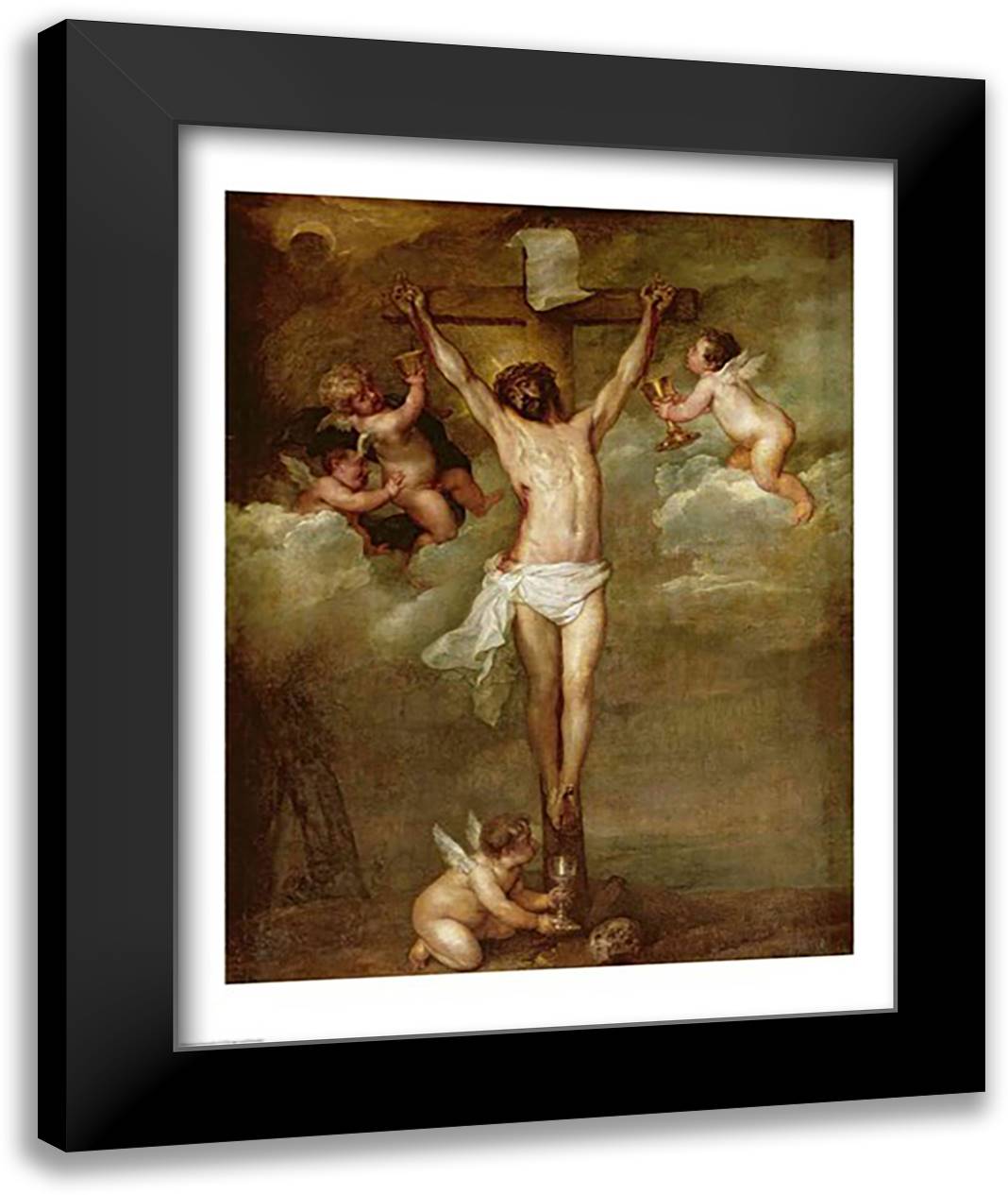 Christ attended by angels holding chalices 22x28 Black Modern Wood Framed Art Print Poster by Rubens, Peter Paul