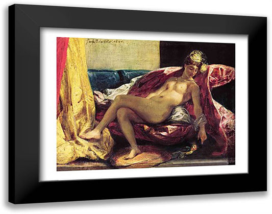 Reclining Odalisque 28x22 Black Modern Wood Framed Art Print Poster by Delacroix, Eugene