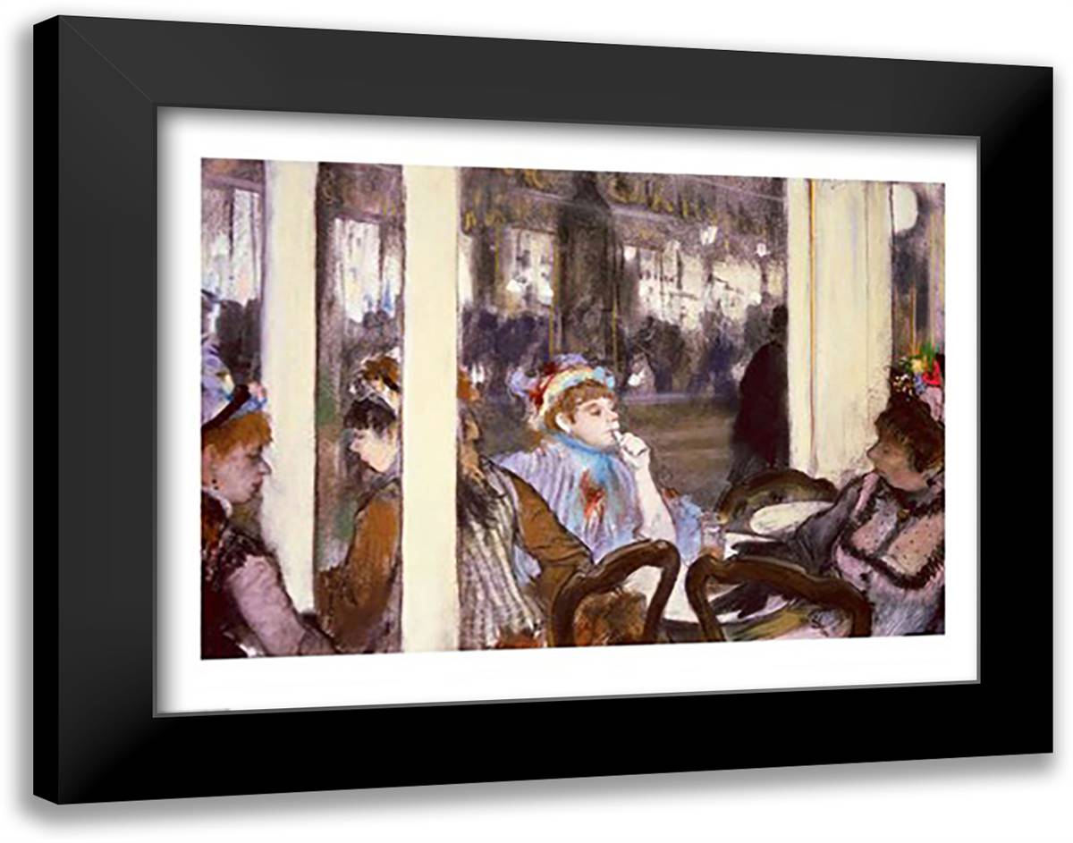 Women on a Cafe Terrace, 1877 28x22 Black Modern Wood Framed Art Print Poster by Degas, Edgar
