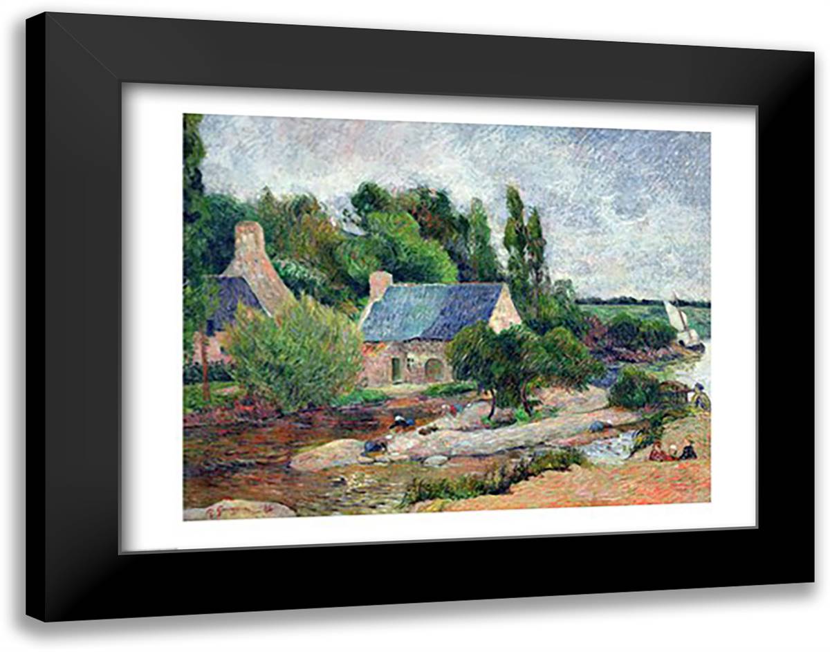 Washerwomen at Pont-Aven, 1886 28x22 Black Modern Wood Framed Art Print Poster by Gauguin, Paul