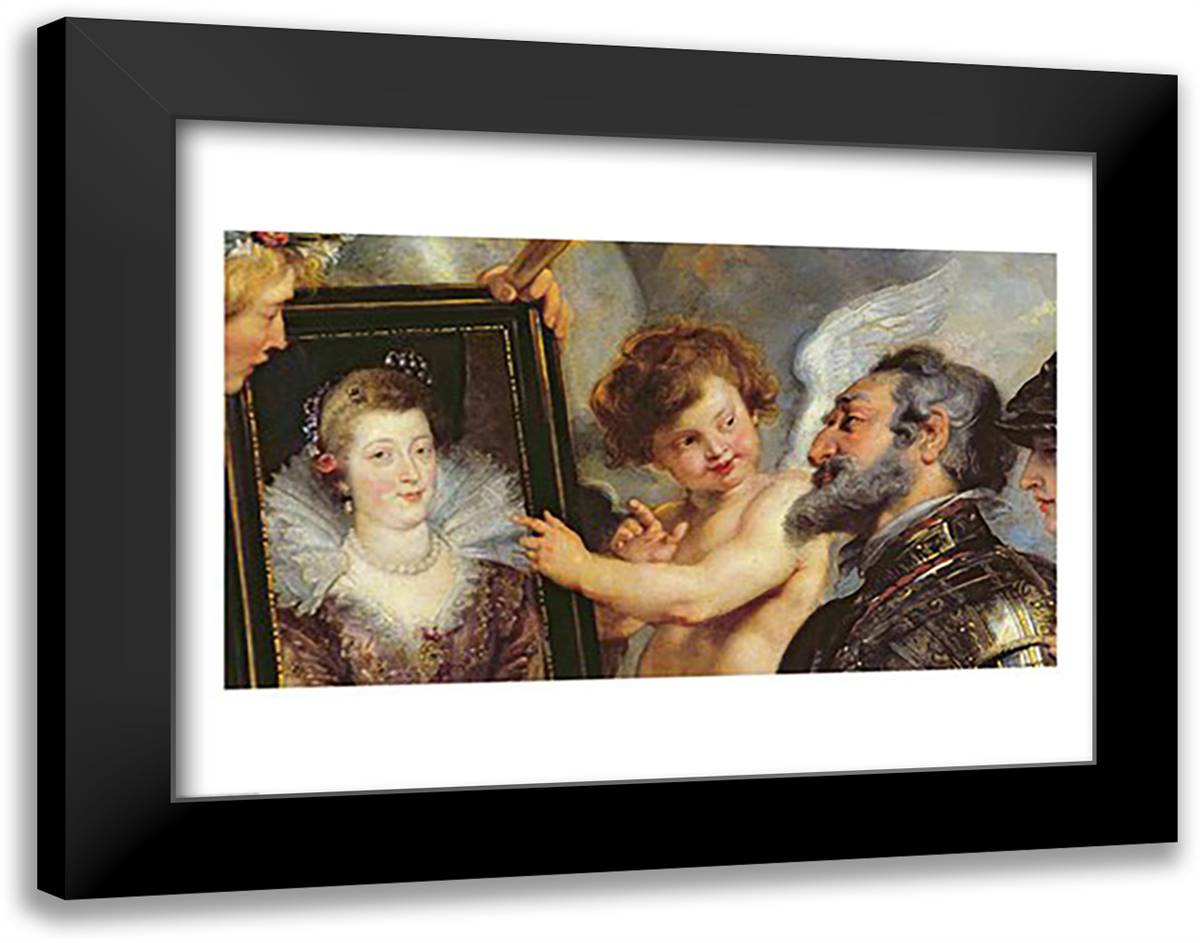 The Medici Cycle: Henri IV Receiving the Portrait of Marie de Medici detail 28x22 Black Modern Wood Framed Art Print Poster by Rubens, Peter Paul