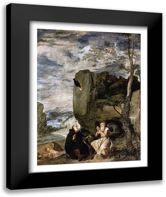 St. Anthony the Abbot and St. Paul the First Hermit, c.1642 22x28 Black Modern Wood Framed Art Print Poster by Velazquez, Diego