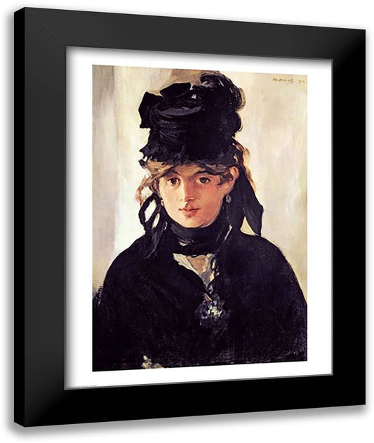 Berthe Morisot with a Bouquet of Violets, 1872 22x28 Black Modern Wood Framed Art Print Poster by Manet, Edouard