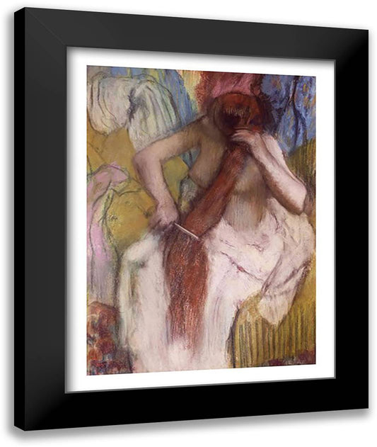 Woman Combing her Hair 22x28 Black Modern Wood Framed Art Print Poster by Degas, Edgar