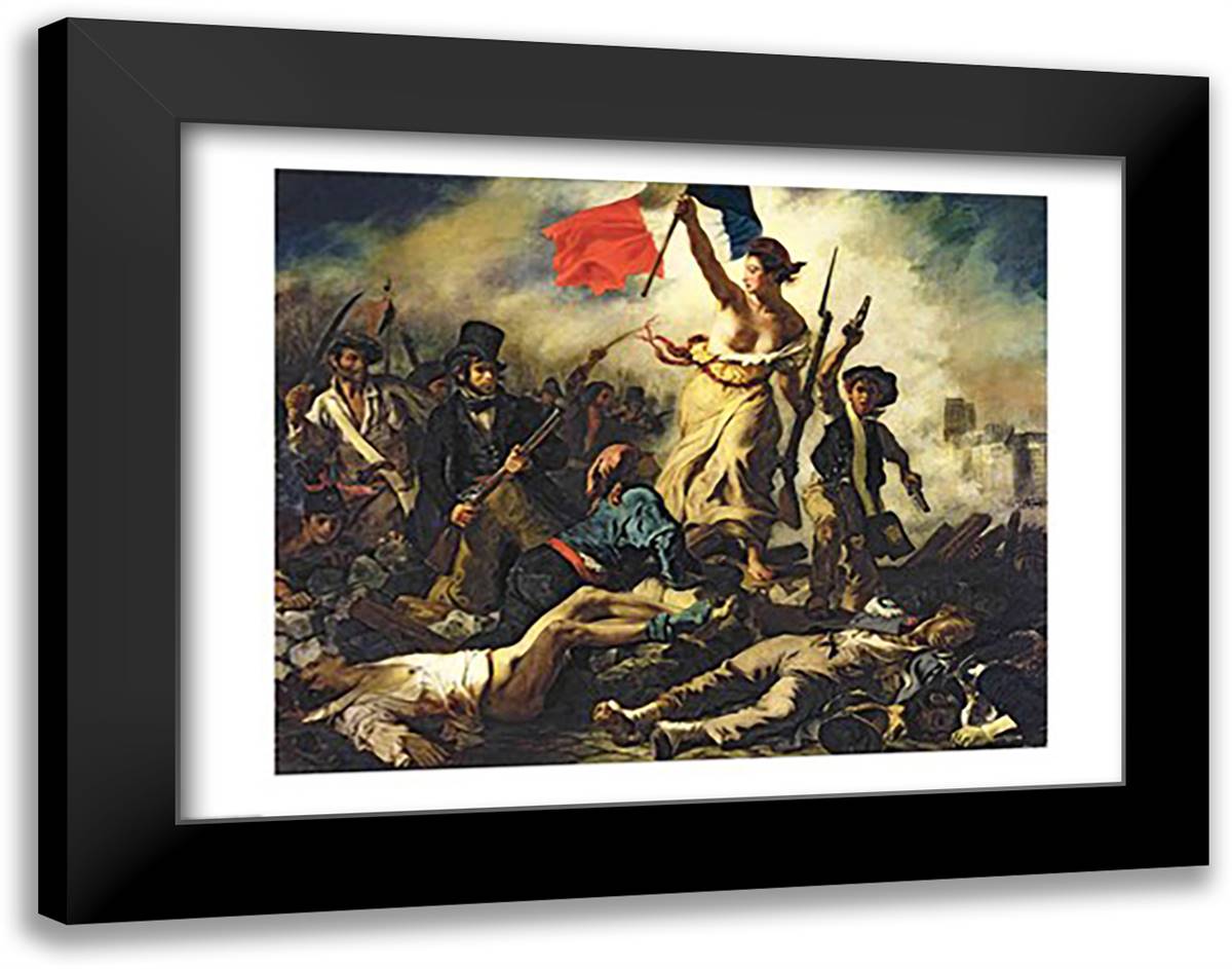 Liberty Leading the People, 28 July 1830 28x22 Black Modern Wood Framed Art Print Poster by Delacroix, Eugene