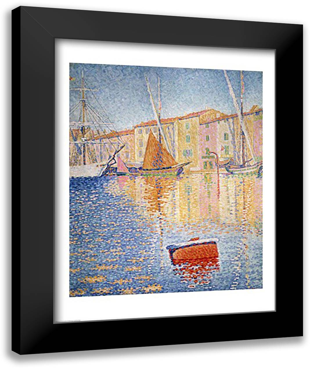 The Red Buoy, Saint Tropez, 1895 22x28 Black Modern Wood Framed Art Print Poster by Signac, Paul