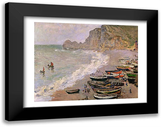 Etretat, beach and the Porte d'Amont, 1883 28x22 Black Modern Wood Framed Art Print Poster by Monet, Claude