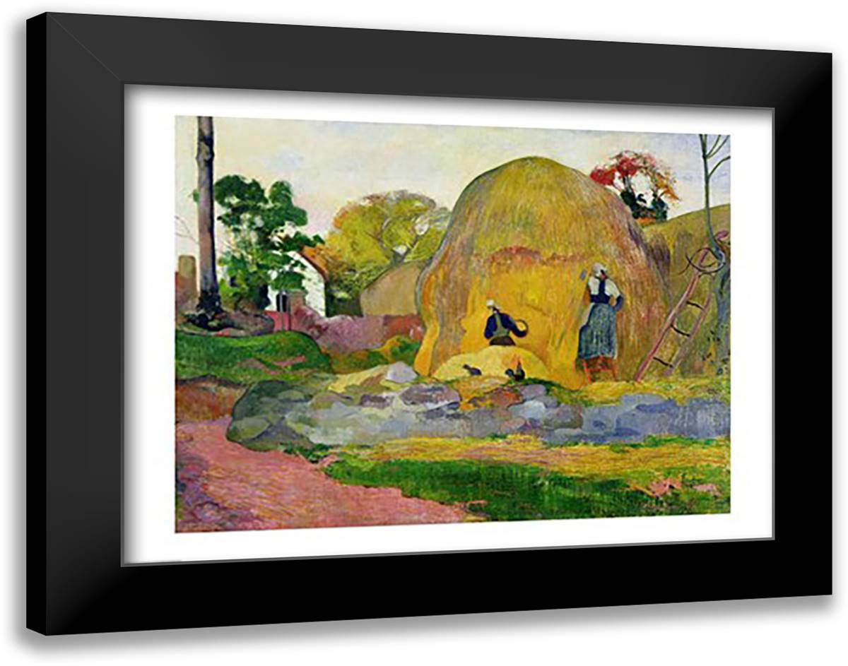 Yellow Haystacks, 1889 28x22 Black Modern Wood Framed Art Print Poster by Gauguin, Paul