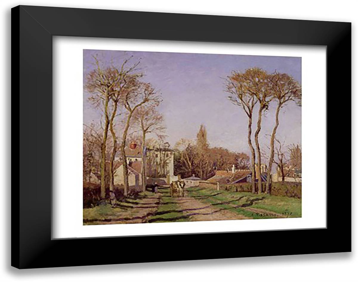 Entrance to the Village of Voisins, Yvelines, 1872 28x22 Black Modern Wood Framed Art Print Poster by Pissarro, Camille