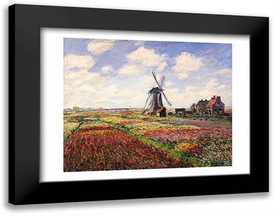 Tulip Fields with the Rijnsburg Windmill, 1886 28x22 Black Modern Wood Framed Art Print Poster by Monet, Claude
