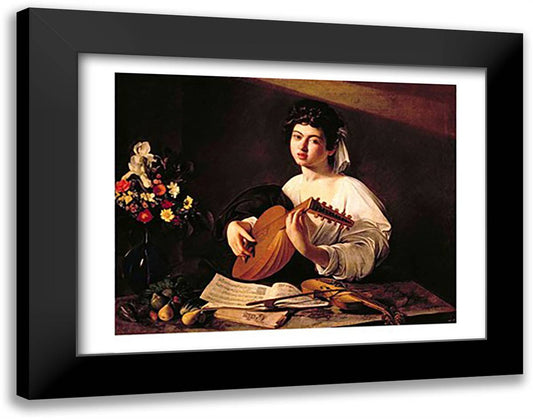 The Lute Player, c.1595 28x22 Black Modern Wood Framed Art Print Poster by Caravaggio