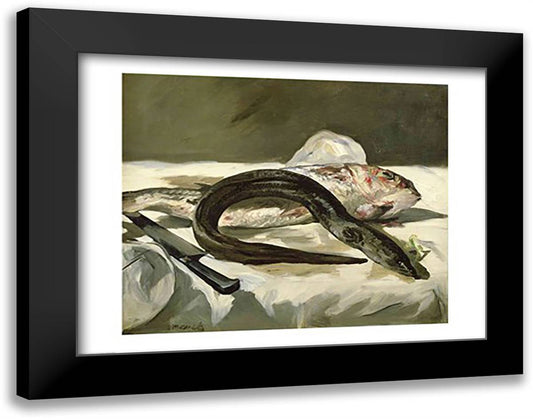 Eel and Red Mullet, 1864 28x22 Black Modern Wood Framed Art Print Poster by Manet, Edouard