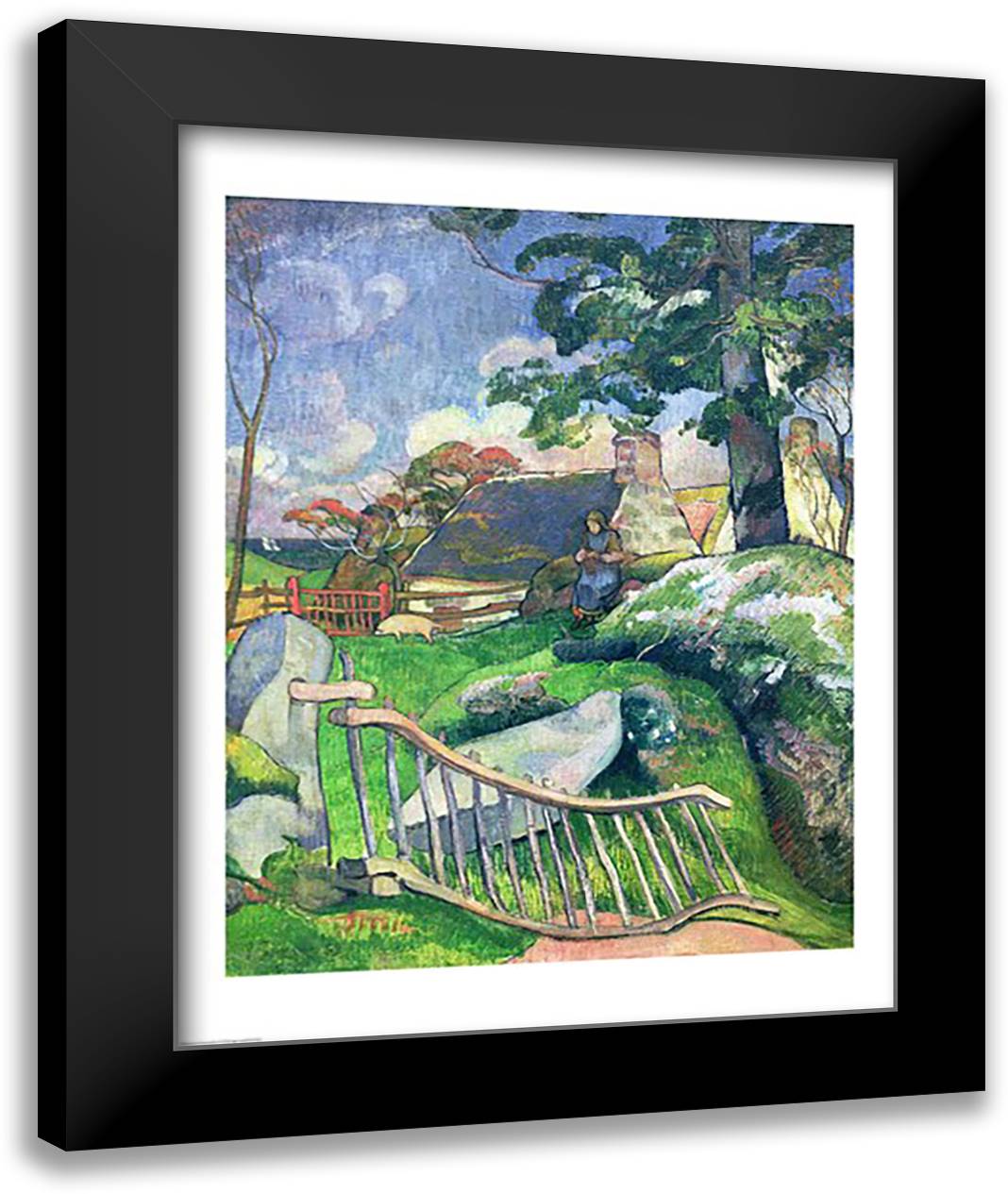 The Wooden Gate 22x28 Black Modern Wood Framed Art Print Poster by Gauguin, Paul