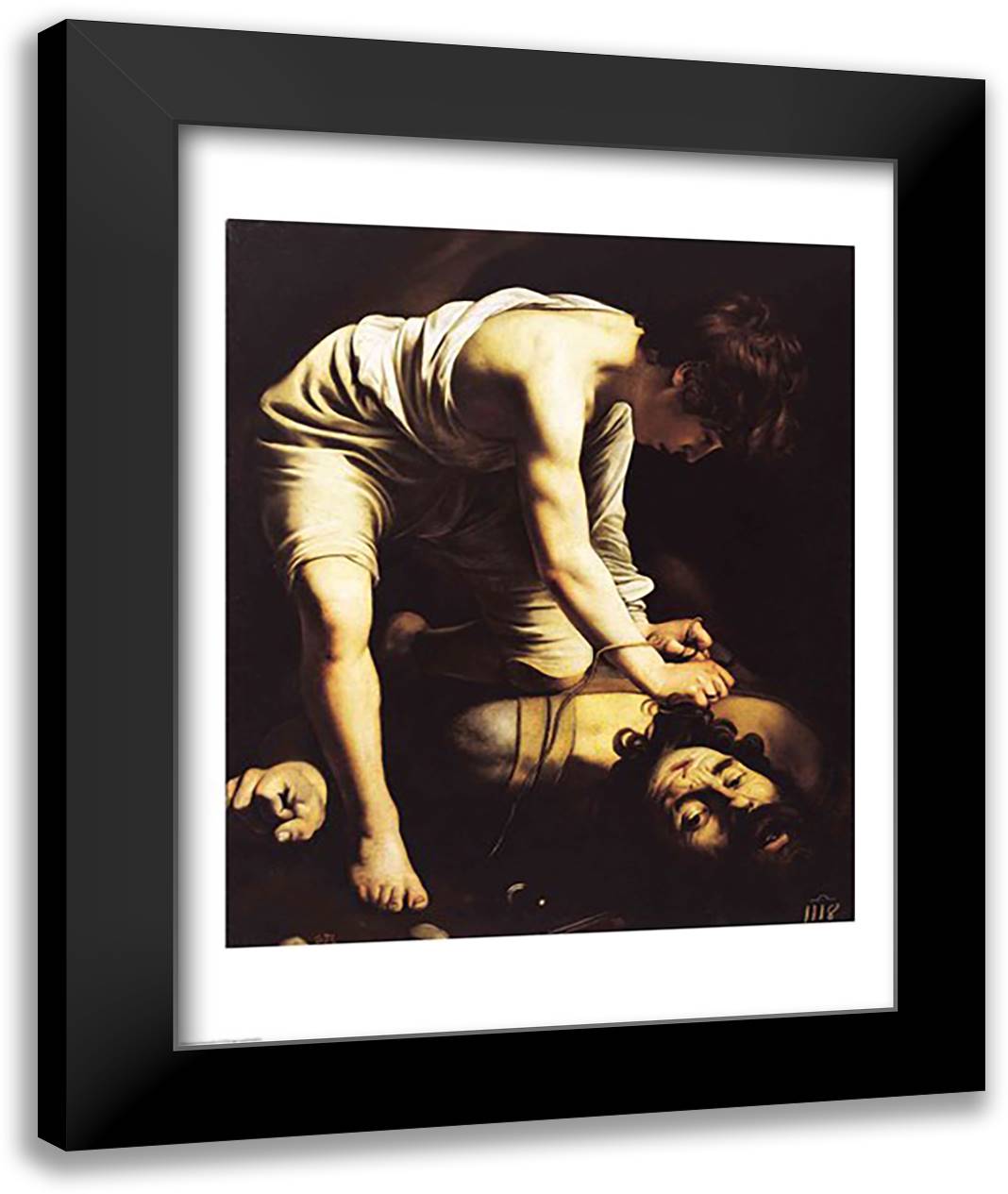 David Victorious over Goliath, c.1600 22x28 Black Modern Wood Framed Art Print Poster by Caravaggio