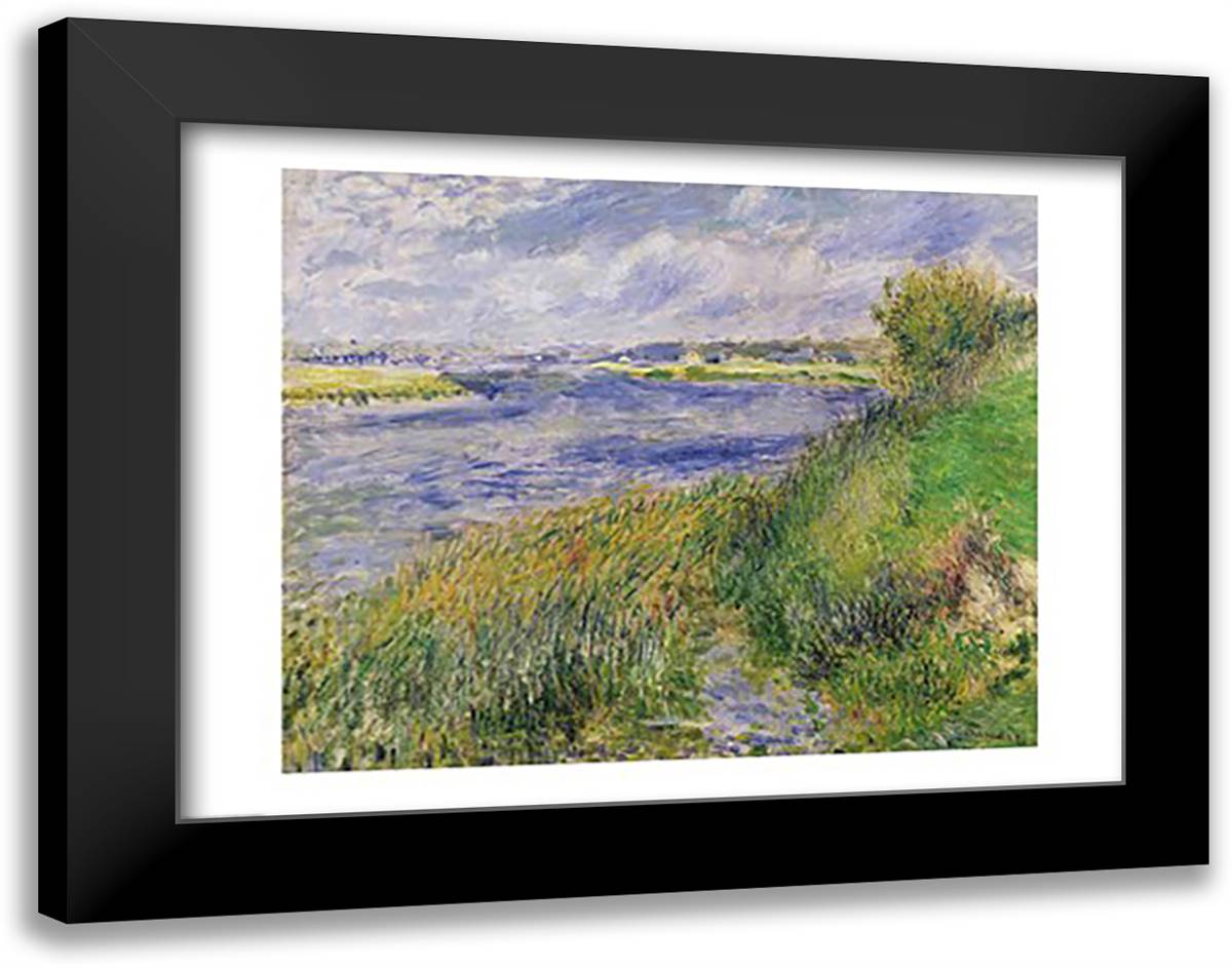 The Banks of the Seine, Champrosay, 1876 28x22 Black Modern Wood Framed Art Print Poster by Renoir, Pierre-Auguste