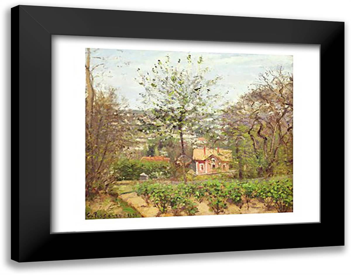 The Cottage 28x22 Black Modern Wood Framed Art Print Poster by Pissarro, Camille