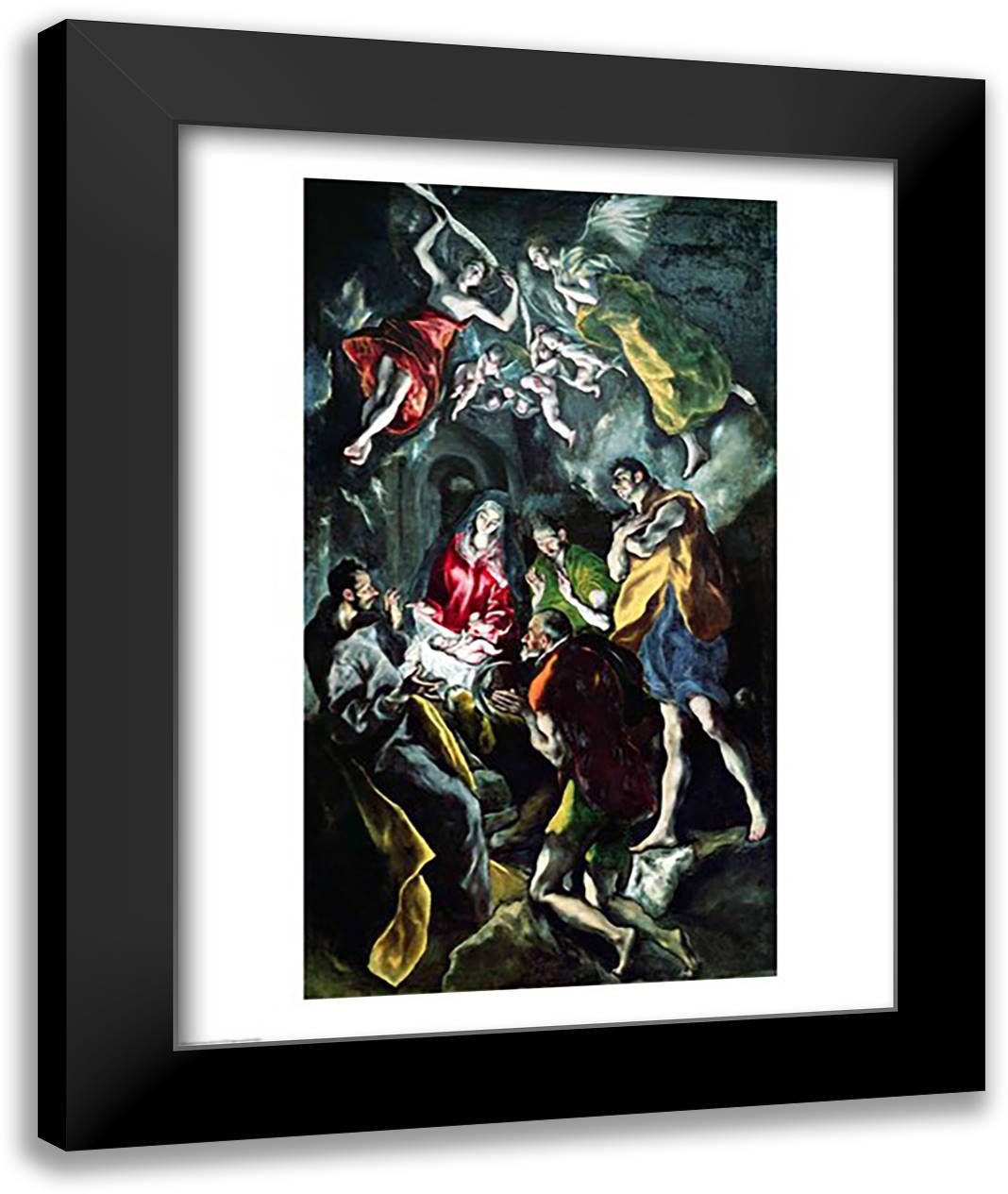 The Adoration of the Shepherds 22x28 Black Modern Wood Framed Art Print Poster by El Greco