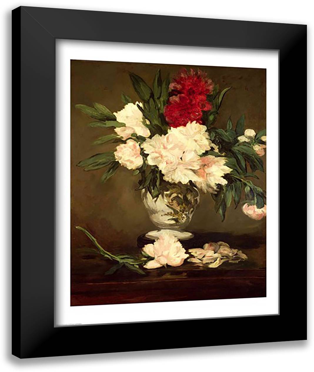 Vase of Peonies on a Small Pedestal, 1864 22x28 Black Modern Wood Framed Art Print Poster by Manet, Edouard