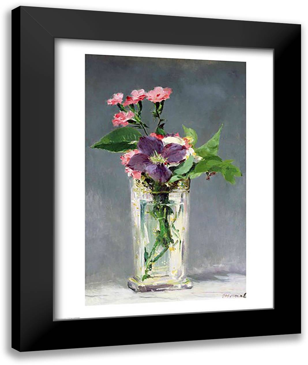 Pinks and Clematis in a Crystal Vase, c.1882 22x28 Black Modern Wood Framed Art Print Poster by Manet, Edouard