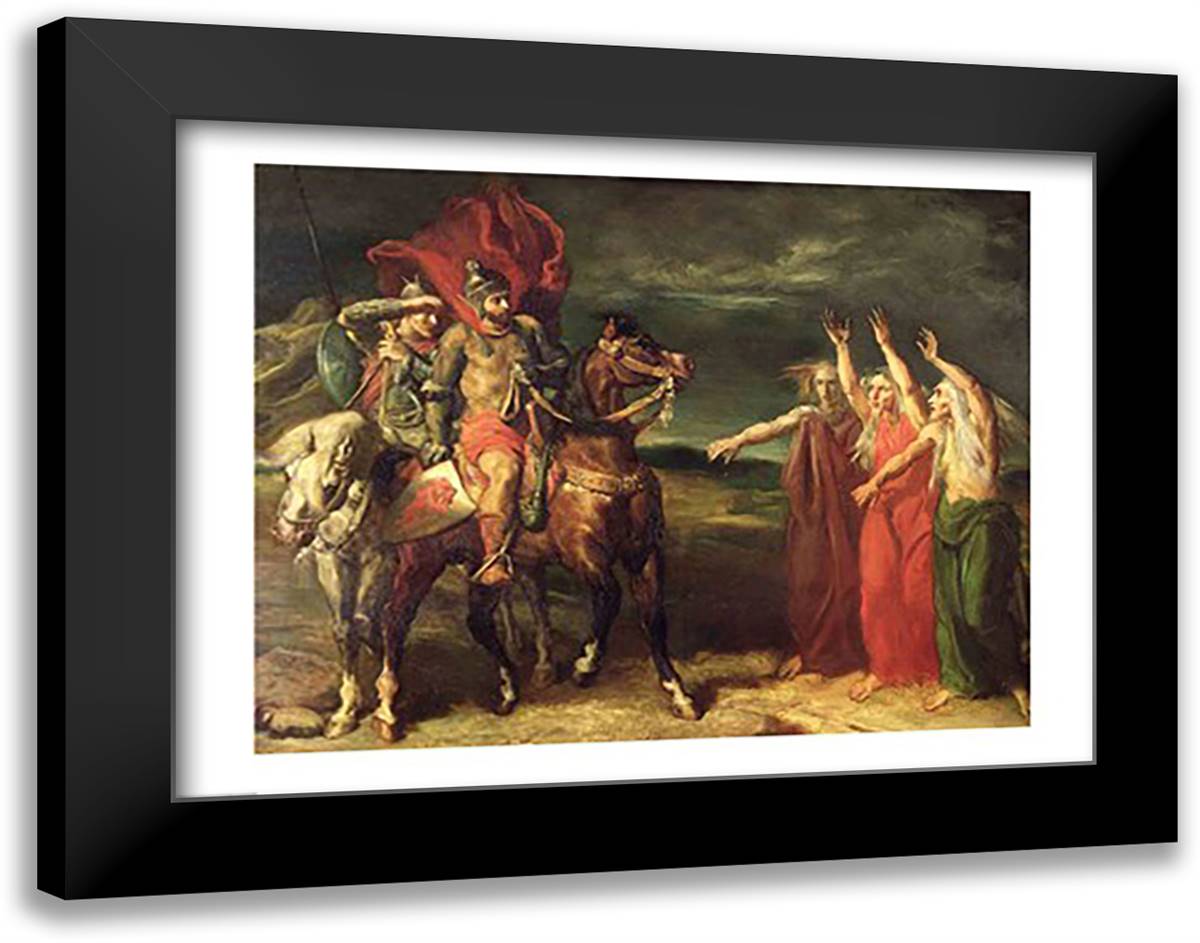 Macbeth and the Three Witches, 1855 28x22 Black Modern Wood Framed Art Print Poster by Chasseriau, Theodore