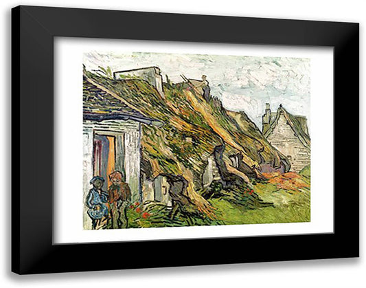 Thatched Cottages in Chaponval 28x22 Black Modern Wood Framed Art Print Poster by Van Gogh, Vincent