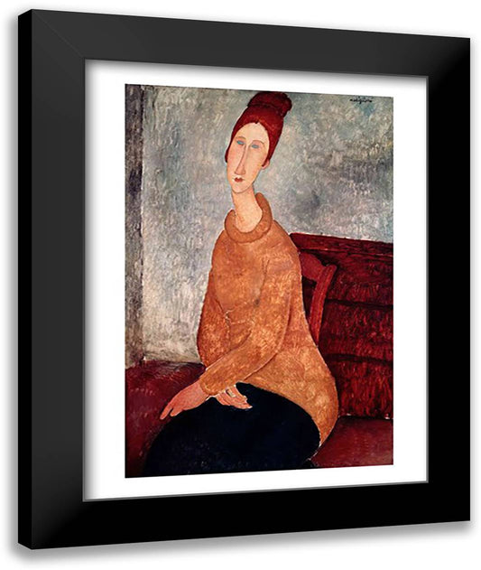 Jeanne Hebuterne in a Yellow Jumper, 1918-19 22x28 Black Modern Wood Framed Art Print Poster by Modigliani, Amedeo