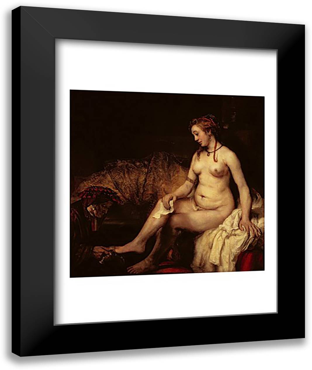 Bathsheba Bathing, 1654 22x28 Black Modern Wood Framed Art Print Poster by Rembrandt