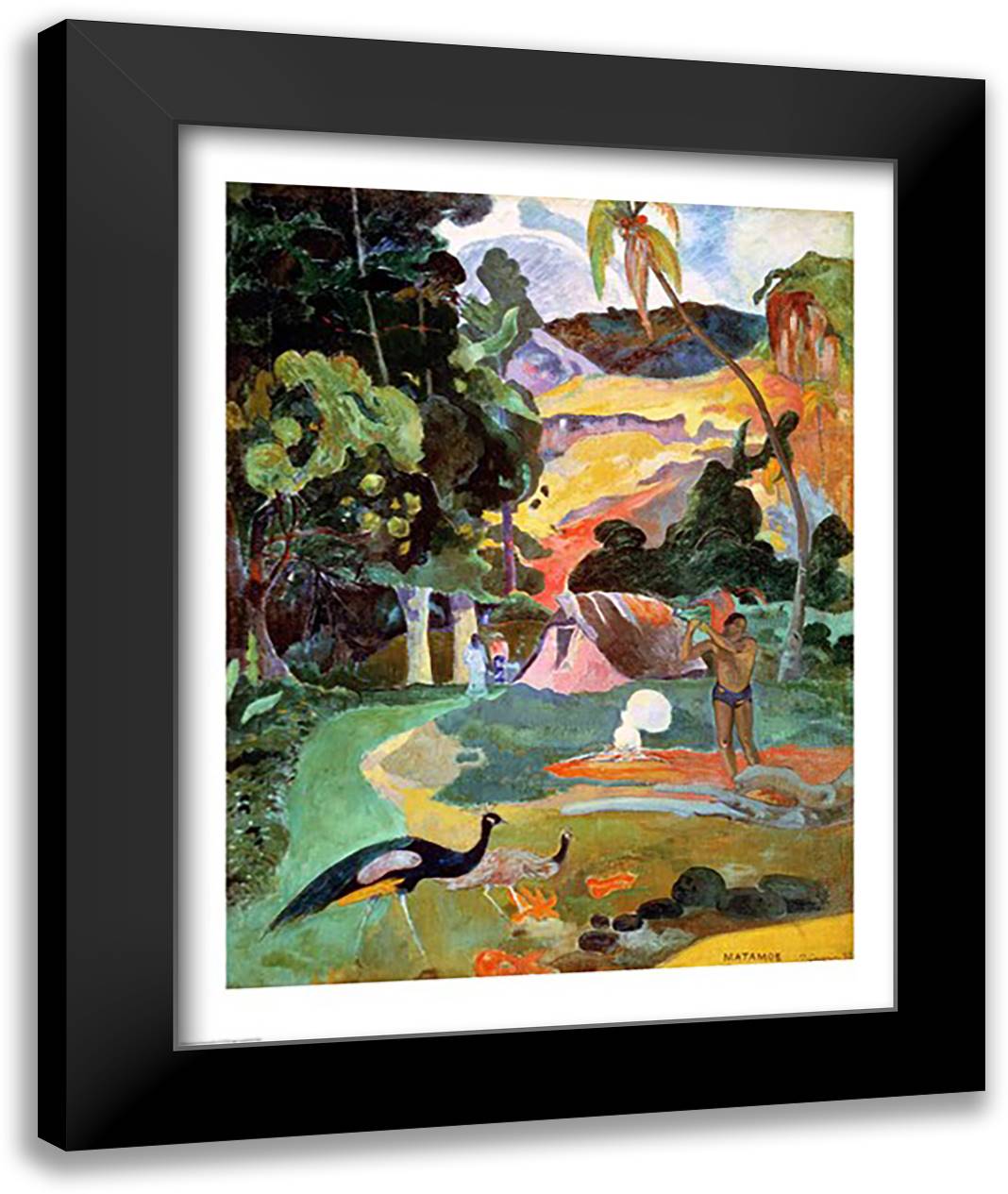 Landscape with Peacocks, 1892 22x28 Black Modern Wood Framed Art Print Poster by Gauguin, Paul