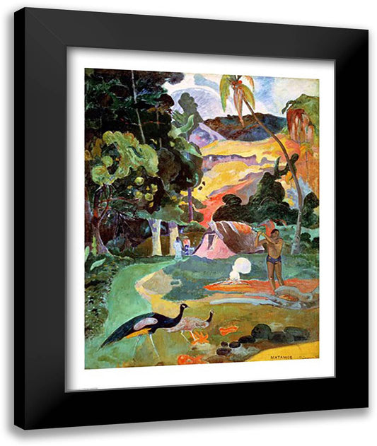 Landscape with Peacocks, 1892 22x28 Black Modern Wood Framed Art Print Poster by Gauguin, Paul