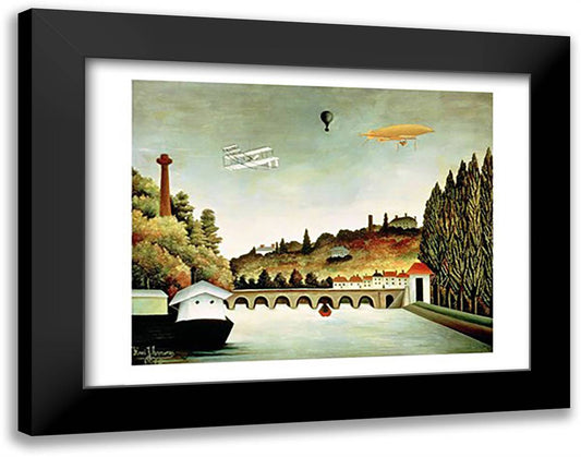 View of the Bridge at Sevres and the Hills at Clamart 28x22 Black Modern Wood Framed Art Print Poster by Rousseau, Henri