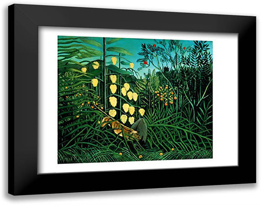 Tropical Forest: Battling Tiger and Buffalo, 1908 28x22 Black Modern Wood Framed Art Print Poster by Rousseau, Henri