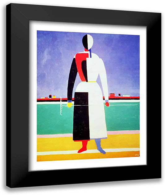 Woman with a Rake 22x28 Black Modern Wood Framed Art Print Poster by Malevich, Kazimir