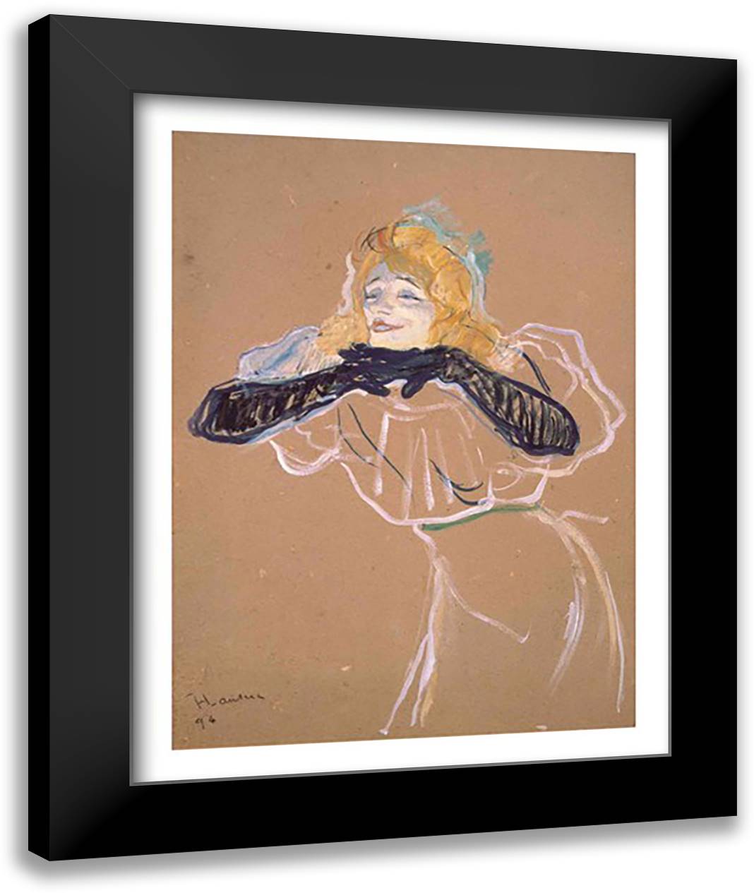 Yvette Guilbert 22x28 Black Modern Wood Framed Art Print Poster by Toulouse-Lautrec, Henri de