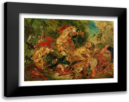 Study for The Lion Hunt, 1854 28x22 Black Modern Wood Framed Art Print Poster by Delacroix, Eugene
