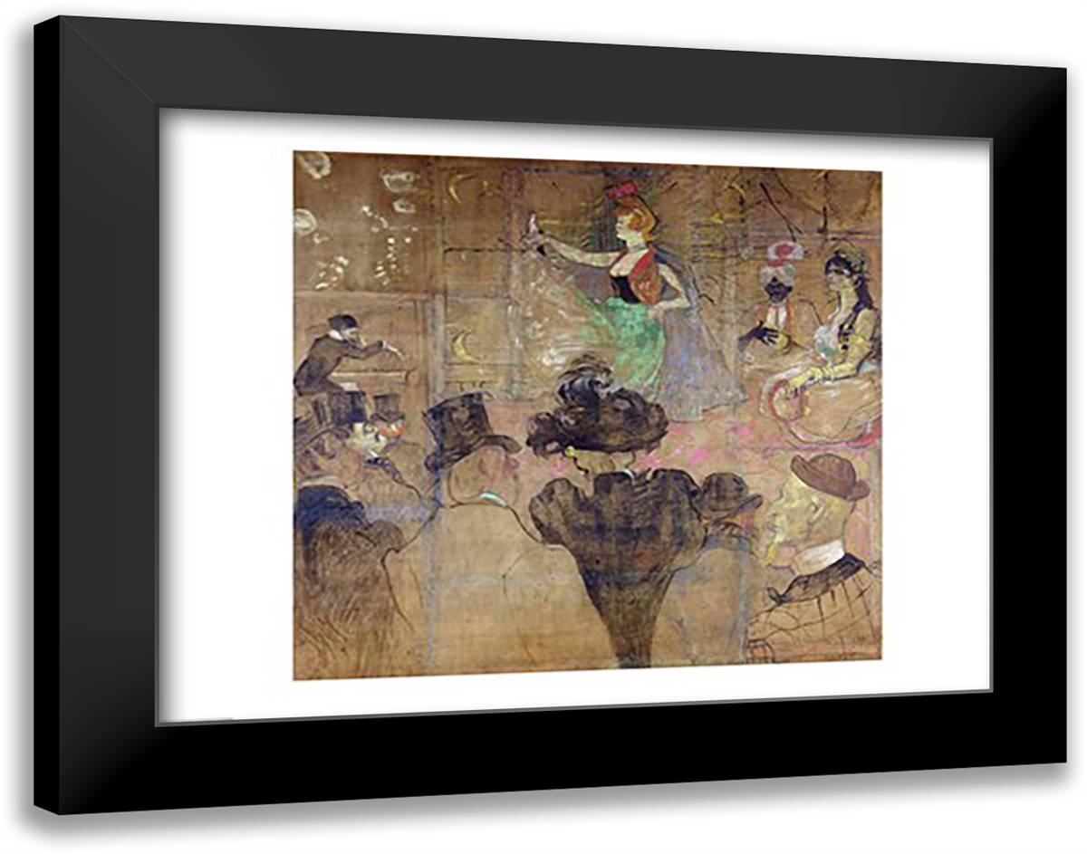 Dancing at the Moulin Rouge: La Goulue, 1895 28x22 Black Modern Wood Framed Art Print Poster by Toulouse-Lautrec, Henri de